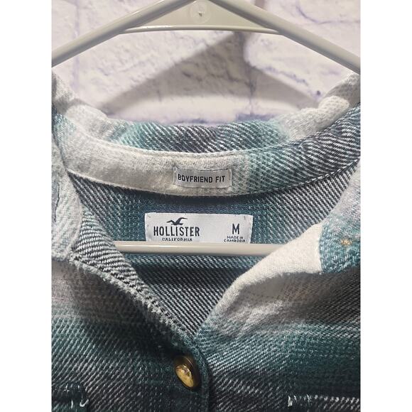 Hollister Womens MEDIUM Green‎ Plaid Long Sleeve Boyfriend Fit Pockets - Picture 2 of 4